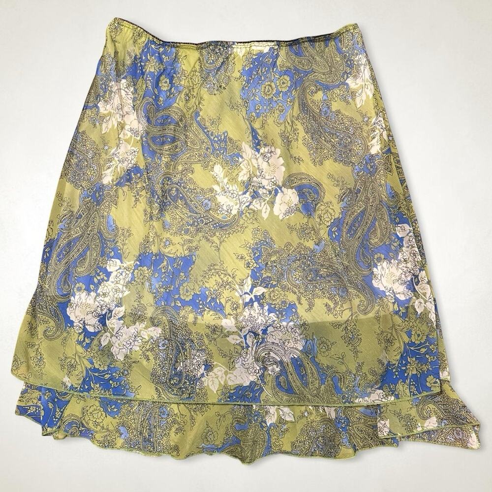 Y2K Briggs New York Sz PL Floral Paisley Tiered Midi Skirt Boho Fairy Gypsy